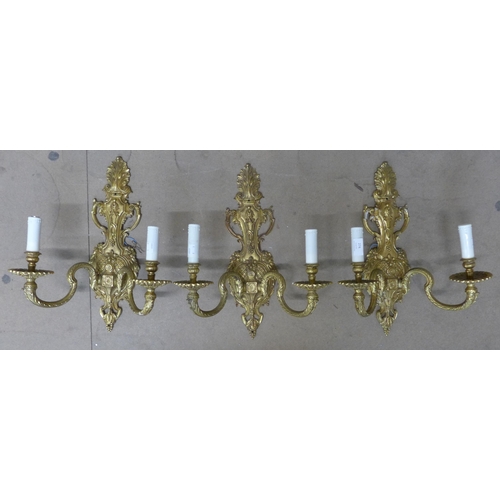 274 - A set of three 19th Century style French gilt metal wall mounted lights