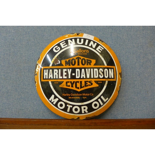 277 - A circular enamelled Harley Davidson sign