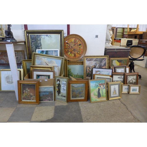 281 - A large quantity of assorted paintings, prints, etc.