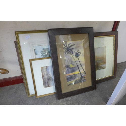 281D - Assorted watercolours, including; George Butler, Bakewell landscape, William Thomas, moorland landsc... 