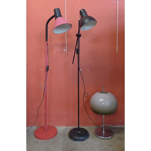 283 - A table lamp with chrome base and two standard lamps