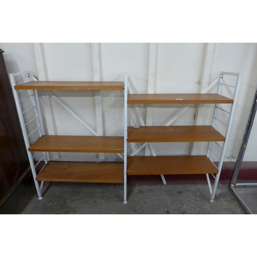 59 - A small Staples teak and white metal Ladderax bookshelf