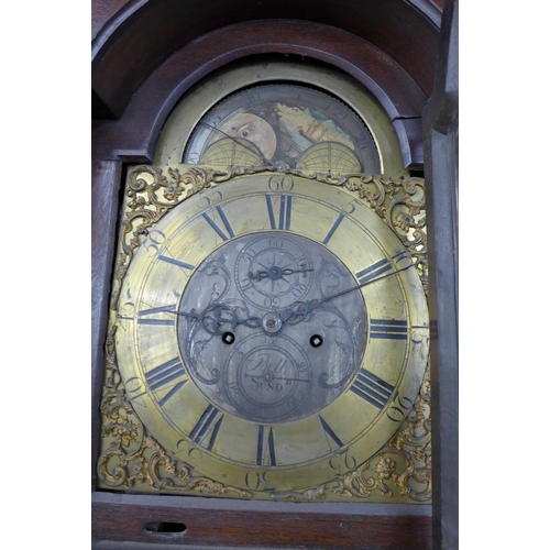 61 - A George III oak 8-day longcase clock, the arched moonphase rolling dial signed Bell, Sunderland, 21... 