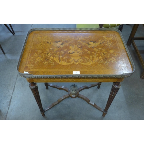 71 - A French Louis XV style marquetry inlaid rosewood, mahogany and gilt metal mounted single drawer gue... 