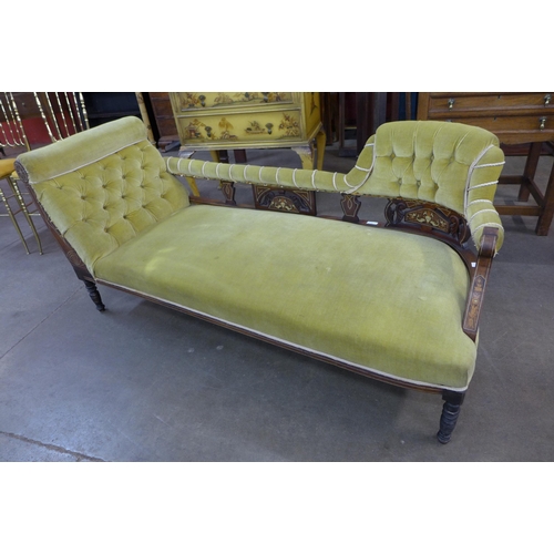 74 - An Edward VII inlaid mahogany and fabric upholstered chaise longue. This lot is sold with non-transf... 