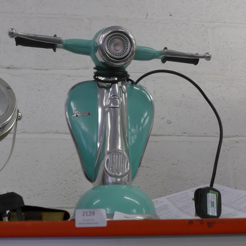 2129 - Two motorcycle themed lamps including Vespa