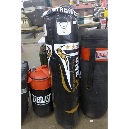 2324 - Three punch bags and a kick pad