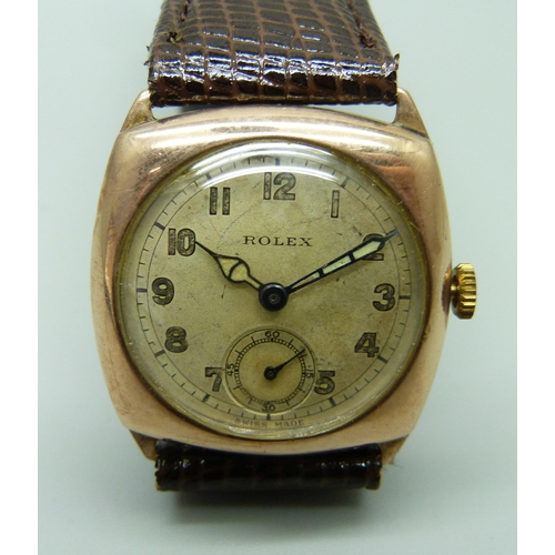 1077 - A 9ct gold Rolex wristwatch with a cushion case, the 27mm case hallmarked London 1944