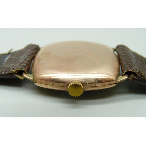 1077 - A 9ct gold Rolex wristwatch with a cushion case, the 27mm case hallmarked London 1944