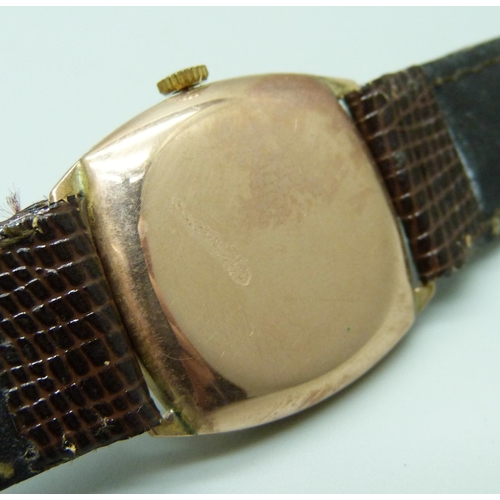 1077 - A 9ct gold Rolex wristwatch with a cushion case, the 27mm case hallmarked London 1944