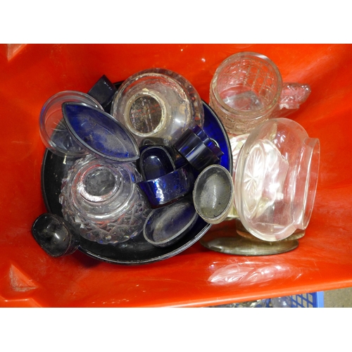 1097 - Assorted glass stoppers, blue glass liners, etc. **PLEASE NOTE THIS LOT IS NOT ELIGIBLE FOR POSTING ... 