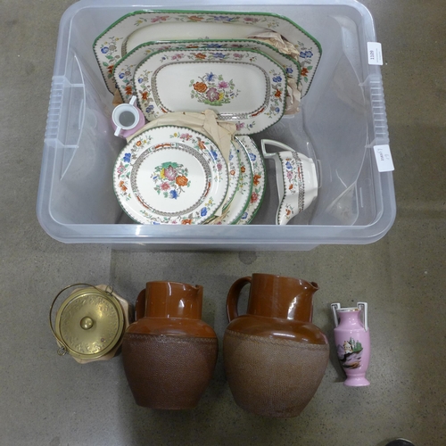 1109 - A collection of Copeland Spode Chinese Rose dinner wares, two stoneware jugs, etc. **PLEASE NOTE THI... 