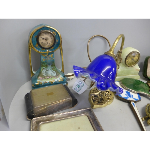 1110 - Lady's vanity sets, clocks, a lamp, fire irons, etc. **PLEASE NOTE THIS LOT IS NOT ELIGIBLE FOR POST... 