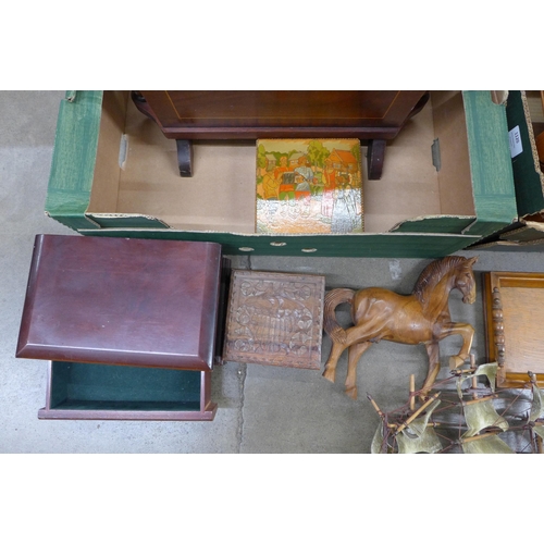 1120 - Two boxes of wooden items; decorative items, magazine racks, etc. **PLEASE NOTE THIS LOT IS NOT ELIG... 