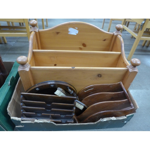 1120 - Two boxes of wooden items; decorative items, magazine racks, etc. **PLEASE NOTE THIS LOT IS NOT ELIG... 