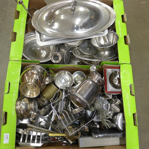 1125 - Two boxes of silver plated items and stainless steel **PLEASE NOTE THIS LOT IS NOT ELIGIBLE FOR POST... 