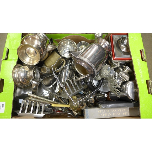 1125 - Two boxes of silver plated items and stainless steel **PLEASE NOTE THIS LOT IS NOT ELIGIBLE FOR POST... 