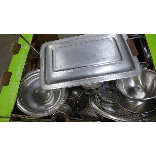 1125 - Two boxes of silver plated items and stainless steel **PLEASE NOTE THIS LOT IS NOT ELIGIBLE FOR POST... 