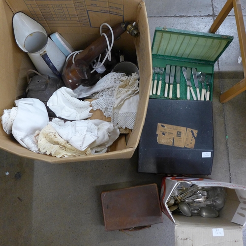 1151 - Assorted items including a typewriter, a carved lamp marked Ceylon, etc. **PLEASE NOTE THIS LOT IS N... 