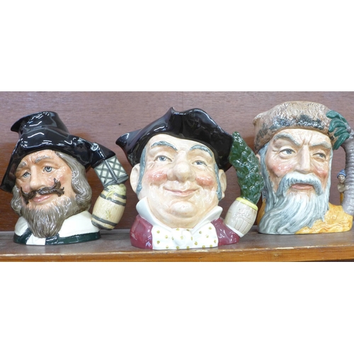 603 - Six Royal Doulton character jugs; Dick Turpin, Gone Away, Capt Hook, Guy Fawkes, Mine Host and Robin... 