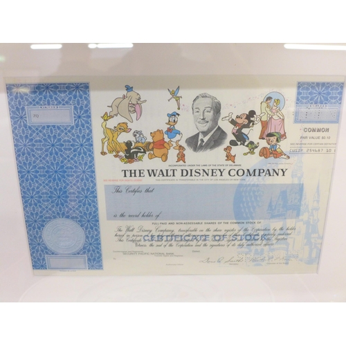 604 - A Walt Disney specimen stock certificate, NYSE, framed