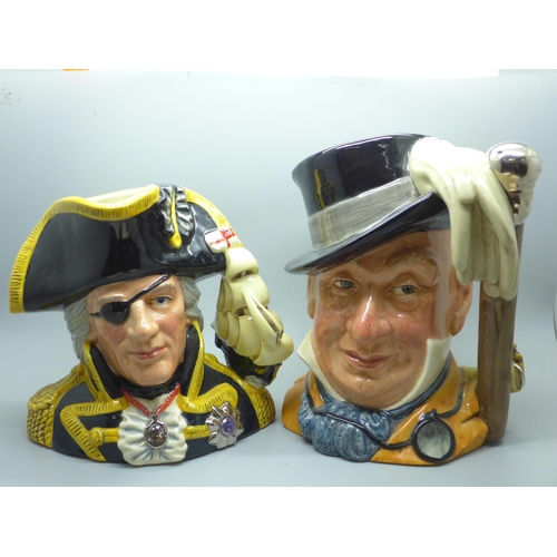 605 - Two Royal Doulton character jugs, Mr Micawber and Vice-Admiral Lord Nelson