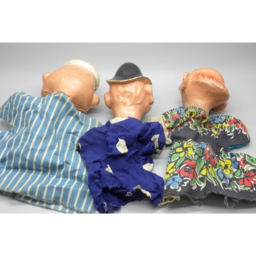 615 - Three glove puppets/dolls including Popeye