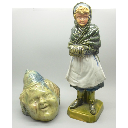 629 - A Policeman's head money box and a figure of a lady, lady a/f, both probably Bretby