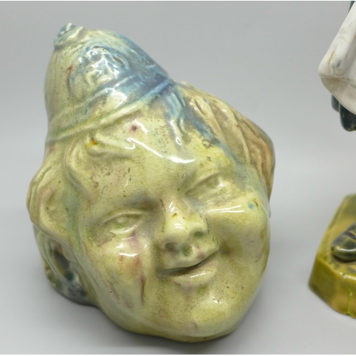 629 - A Policeman's head money box and a figure of a lady, lady a/f, both probably Bretby