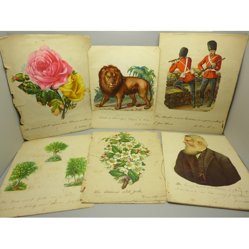 647 - Two part albums of 19th Century Chromo-lithograph scraps, each pasted in, with Biblical sayings unde... 