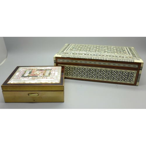 649 - Two mother of pearl and abalone inlaid boxes