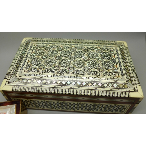 649 - Two mother of pearl and abalone inlaid boxes