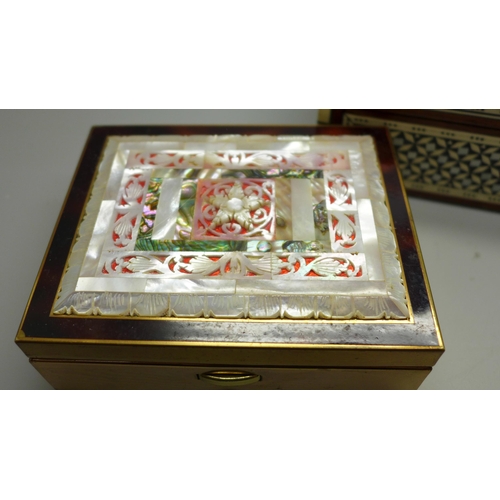 649 - Two mother of pearl and abalone inlaid boxes