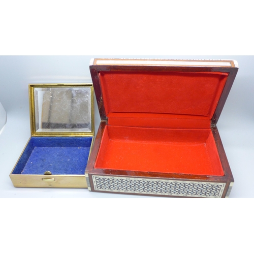 649 - Two mother of pearl and abalone inlaid boxes