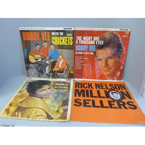 662 - Four 1960s LP records including Bobby Vee and the Crickets, Brenda Lee and Rick Nelson