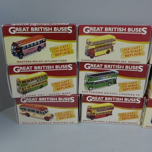 675 - Atlas Editions set of twelve 1:76 scale replica model buses, boxed