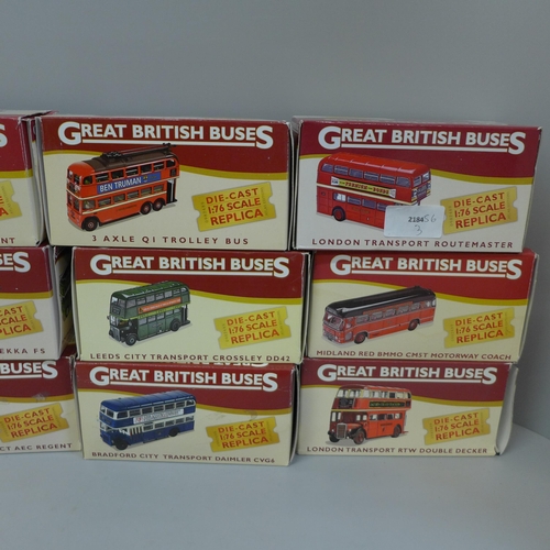 675 - Atlas Editions set of twelve 1:76 scale replica model buses, boxed