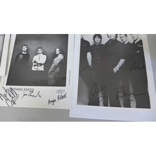 688 - Pop music autographs and promo cards; Lightning Seeds, Shed Seven, M People, Levellers, etc. (6)