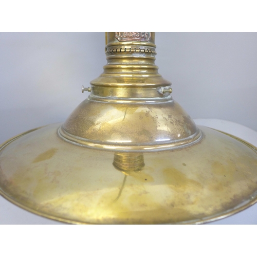 710 - An early 20th Century London Brighton and South Coast Railway station lamp, brass with original opaq... 