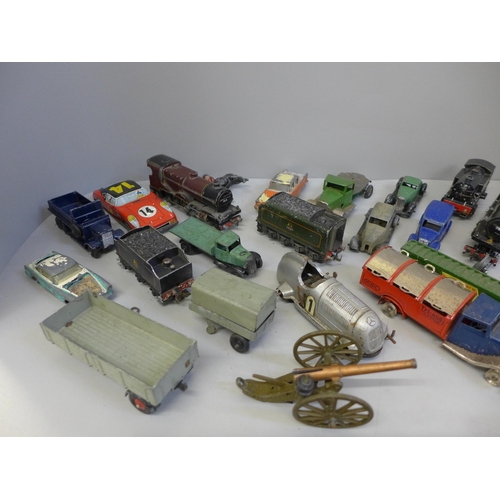 731 - A box of early Dinky and Corgi model vehicles and Twin-Trix 00 gauge model rail