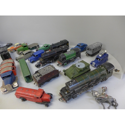 731 - A box of early Dinky and Corgi model vehicles and Twin-Trix 00 gauge model rail