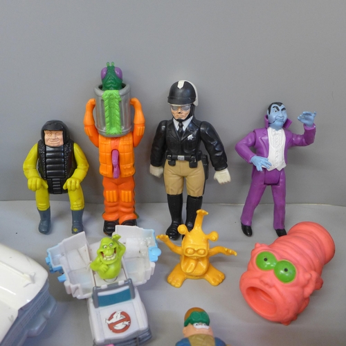 742 - Ghostbusters toys; car, helicopter, figures of monsters, etc.