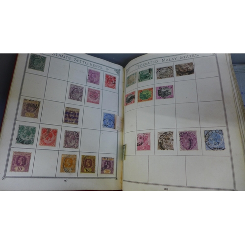 744 - Stamps; The Lincoln Stamp Album with a collection of 19th Century worldwide stamps, also a collectio... 