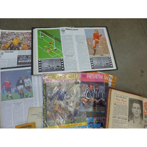 745 - Football memorabilia; a box of football ephemera including bound issues of Raich Carters Soccer Star... 