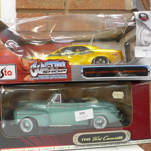 775 - Four 1/18th scale model vehicles; Revell BMW Isetta, Signature Pontiac, Maisto 2006 Dodge Challenger... 