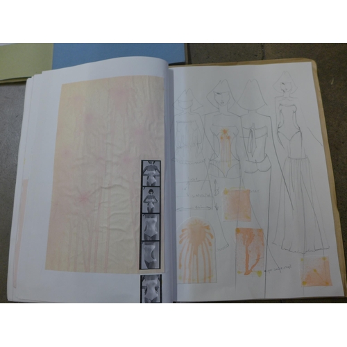 783 - Two late 1970's albums of fashion students' drawings of dresses, swimwear and underwear, with accomp... 