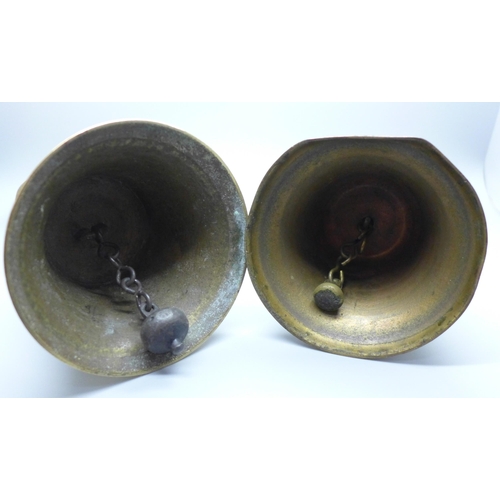 804 - Two brass hand bells