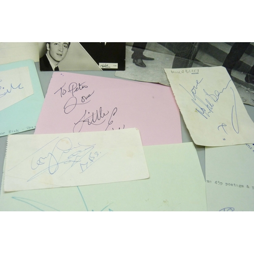 834 - Pop autographs including Billy Fury, Duane Eddy, Swinging Blue Jeans, Cilla Black, etc.