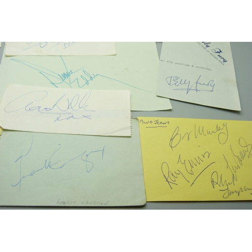 834 - Pop autographs including Billy Fury, Duane Eddy, Swinging Blue Jeans, Cilla Black, etc.