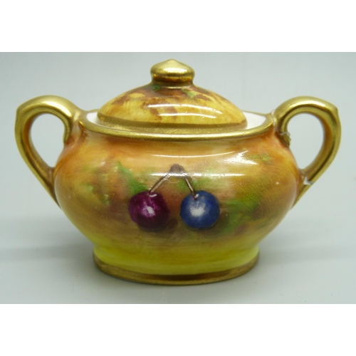 835 - A miniature hand painted Coalport lidded pot, a/f